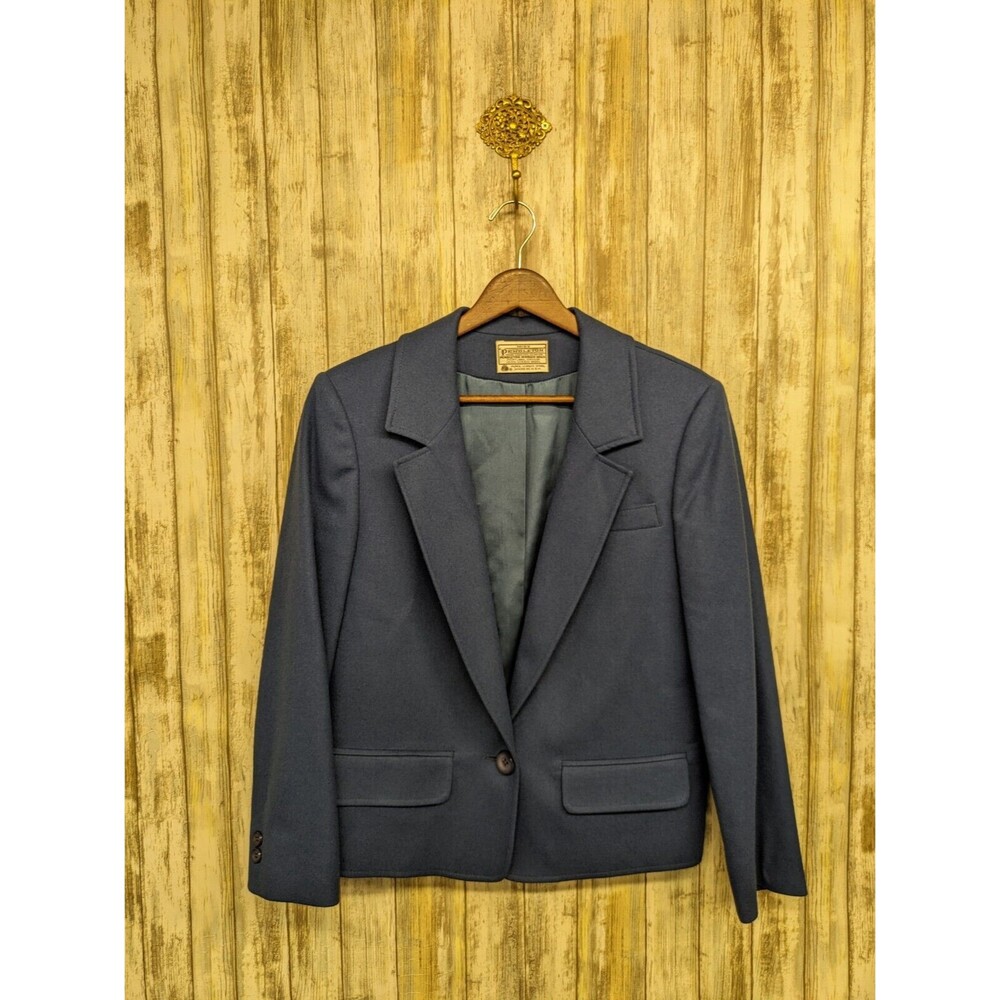 Vintage Miss PENDLETON Navy Blue Women's 100% Virgin Wool Blazer Jacket Size 8